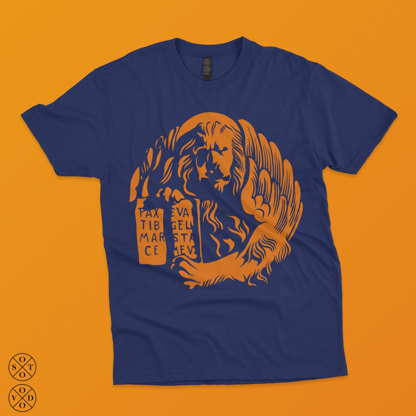 Tshirt blu "Moeca" arancio